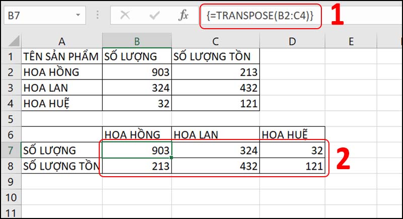  Hàm TRANSPOSE